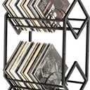 2-Tier-Vinyl-Record-Storage-Holder With Dividers, 200 LPs Albums Storage Rack Shelf, Steel Music Records Display Shelf Organizer For Book, Magazine, Files,Matte Black