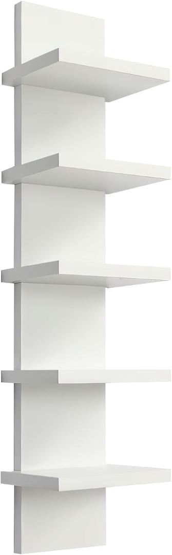 5 Tier Wall Shelf Unit - Narrow Smooth Laminate Finish - Vertical Column Wall Decor Mount Floating Storage Home Decor Organizer Tall Tower Utility Shelf for Bedrooms, Living Rooms(White)