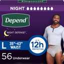 Depend Night Defense Adult Incontinence Underwear for Men, Disposable, Overnight, Large, Grey, 56 Count (4 Packs of 14), Packaging May Vary