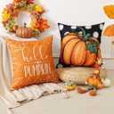 Artscope Fall Decorative Throw Pillow Covers 20x20 Inch Set of 4 Fall Gifts for Home Decor, Autumn Pumpkin Maple Leaves Harvest Decoration Pillow Cases for Home Sofa Couch Decor-Orange D
