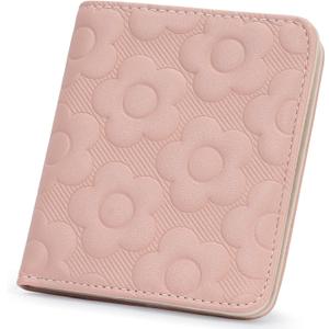 Womens Wallet,Slim Small Wallet Women RFID Bifold Compact Wallets for Women 3D Embossed Leather Wallet with ID Credit Card Holder Zipper Coin Pocket Pink
