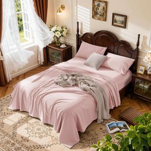 LBRO2M 1000 Thread Count 100% Egyptian Cotton Sheets Set Queen Size, 4 Piece Sets Bed Sheet Deep Pocket Sheet Set 16" Soft Comfortable All Season (Queen, Pink)