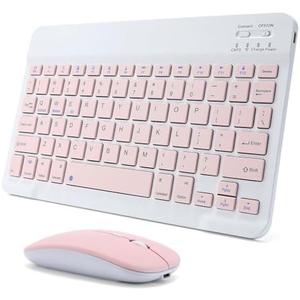 Rechargeable Bluetooth Keyboard and Mouse Combo for iPad, Ultra-Slim Portable Wireless Mouse Keyboard for iPad Pro Air Mini iPhone Samsung Tablet Cell Phone Android, iPadOS/iOS 13 and Above (Pink)