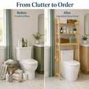 BAMBANG Over-the-Toilet Storage Shelf, 3-Tier Freestanding Bathroom Shelves with Adjustable Shelf Height and 3 Hooks, Space-Saving Organizer Rack Above Toilet, Bamboo Natural