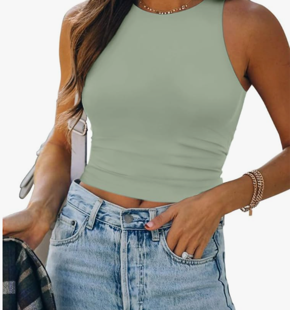 ATHMILE Womens Double Lined Crop Tank Tops Casual Basic Shirts Sleeveless Workout Tops Cute Summer Clothes Teen Girls S