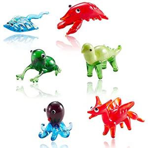WEWAYSMILE 5Pcs Hand Blown Glass Figurines,Glass Animal Figurines Set Hand Blown Sea Animal Collectibles Ornament Art Glass Miniature Decor