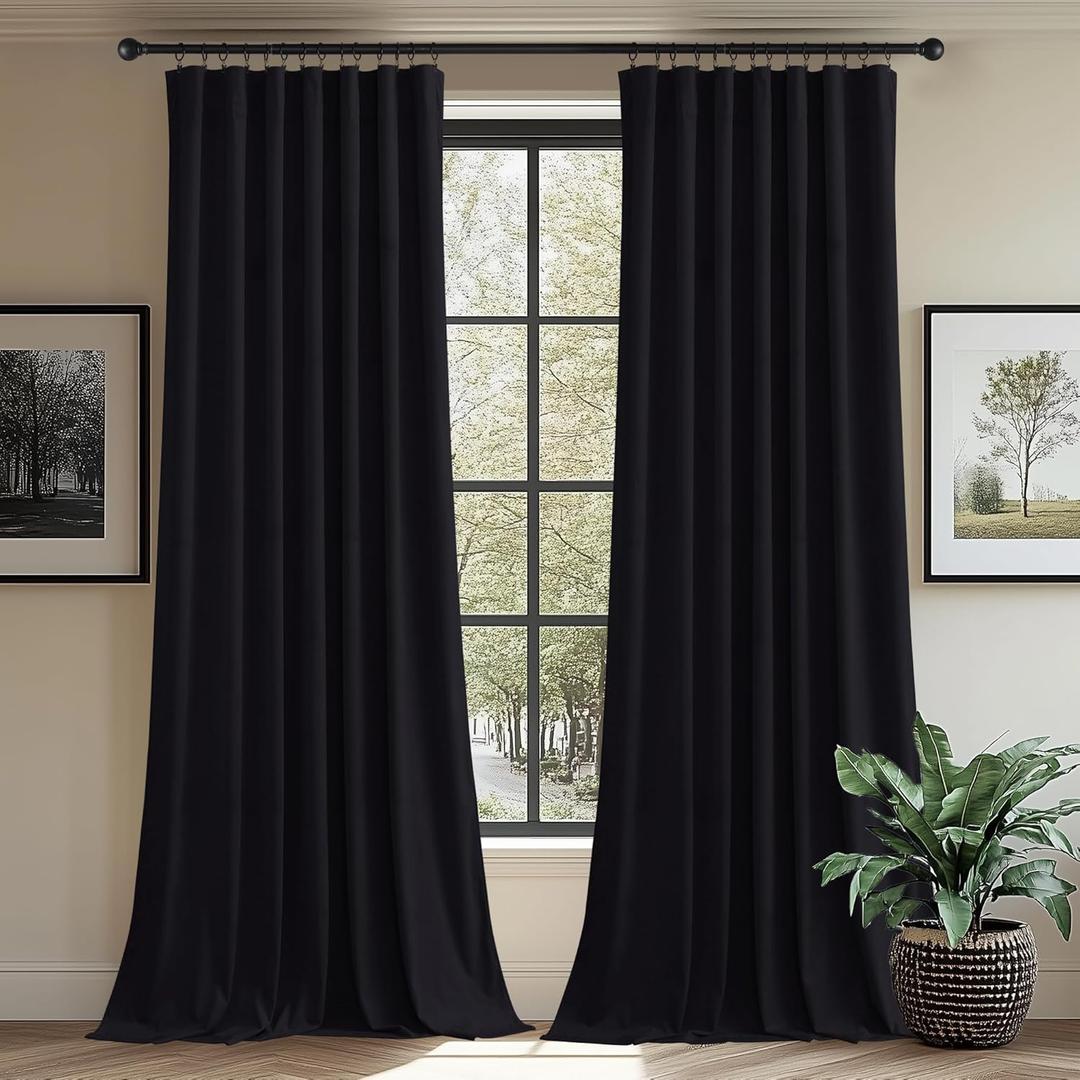 StangH Black Velvet Curtains for Sliding Door Living Room Rod Pocket Blackout Thermal Insualted Window Drapes for Theater/Studio Room/Bedroom, W62 x L84, 2 Panels (62"W x 84"L (Pack of 2))