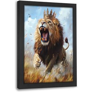 Lion Decor Wall Art Lion with Crown Pictures Canvas Print Painting Wildlife Animal Artwork Signs Decoration Gifts For Bathroom Living Room Bedroom Office Framed 8"X10"
