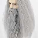 Topcosplay Men Wigs and Beard Set Long Gray Cosplay Halloween Costume Party Wizard Wig