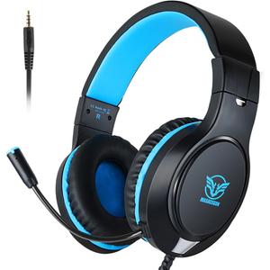 H-10 Gaming Headset for PS4, Xbox One, PC, PS5, Nintendo Switch, Stereo Wired Noise Cancelling Over Ear Headphones with Mic for Kids Adults, Bass Surround, Soft Memory Earmuffs, Blue