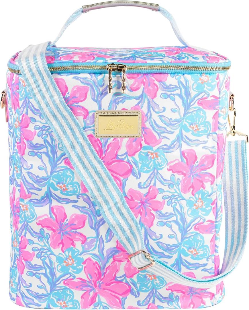 Lilly Pulitzer Insulated Wine Carrier, Cooler Bag Holds up to 4 Bottles of Wine, Soft Cooler with Adjustable/Removable Strap and Double Zipper Close (Beachside Haven)