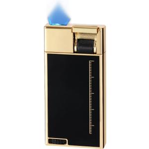 Torch Lighter, Cool Butane Torch Lighter, Flat Jet Flame Refillable Butane Lighters, Unique Slim Pocket Lighter with Visible Window, Windproof Adjustable Fancy Lighters, Novelty Gifts for Men (Black Gold)