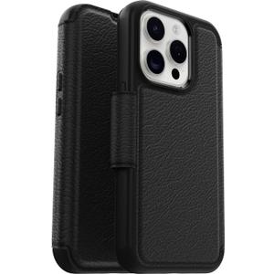 OtterBox iPhone 15 Pro (Only) Strada Folio Series Case - Shadow (Black), Card Holder, Snaps to MagSafe, Genuine Leather, Pocket-Friendly, Folio case