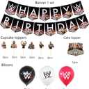 Wrestling Birthday Decorations, Wrestling Party Supply include Happy Birthday Banner, Cake Topper, Cupcake Toppers, Balloons for Kids Adults Party Decorations (Black)