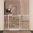 Baby Gate for Stairs No Drill 38.58-43.31 Inch, Pressure Mounted Metal Child Safety Dog Gates for Doorways, Walk Through Pet Indoor Auto Close, White