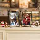 2 PCS Floating Double Picture Frame Hinged Folding, 4x6 Elegant Thin Edge Metal Real Glass Brass Photo Frames for Tabletop Wall Display, Christmas Day Gift Home Decorative Art Cfafts,Vertical, Retangle, Black