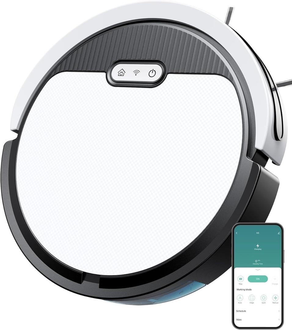 V3 Robot Vacuum and Mop, 3 in 1 Robot Vacuum Cleaner, Self-Charging Robotic Vacuum, 120 Min Runtime, 5000Pa Suction, 2.99" Thin, Support 2.4GWifi/ Alexa/App, (wb)