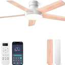 AKOFUN Ceiling Fans with Lights and Remote, Low Profile Ceiling Fan with Light, APP, 6 Speed, Dimmable, DC Motor, Quiet, Timer, Flush Mount Modern Ceiling Fan for Bedroom Living Room (44 inch, White)