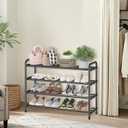 KANAV 4-Tier Expandable Shoe Rack  Adjustable Shoe Organizer & Shoe Storage for Closet, Entryway, and Front Door  Space-Saving Shoe Shelf and Rack Organizer for Home - Black