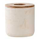 Natural Travertine Textures Beige Mini Trash Can with Bamboo Lid, Small Countertop Trash Can for Bathroom, Kitchen, Vanity, Desk Trash Can, Table Top Mini Garbage Can for Dining Room, Tiny Waste Basket