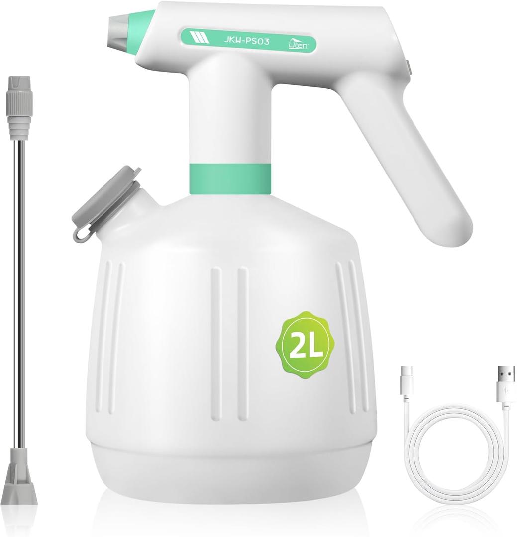 Uten Cordless Electric Sprayer - 2L Rechargeable Electric Spray Bottle, Power Display, Extended Nozzle for Hard-to-Reach Areas, Multi-Use for Cleaning, Watering, Disinfecting