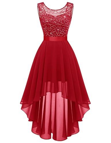 BeryLove Sequin Formal Wedding Guest Dresses Sparkly Glitter Prom Party Dress Cocktail High Low Homecoming Evening Gown 35XP Red XL