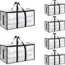 6 Pack-Extra Large Heavy Duty Moving Bags - Waterproof Storage Totes with Handles & Zippers, Foldable for College Dorm, Storage (Clear)