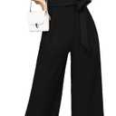 SheKiss Casual Elegant Jumpsuits For Women Dressy 2025 One Piece Short Sleeve Rompers Wide Leg Formal Business Outfits, XX-Large, Black