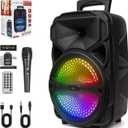 Portable Wireless Bluetooth Speakers, PA Loud Speaker Systems with Subwoofer, Bass, 8 Inch Speaker Karaoke Machine with Wired Microphone, Remote, FM Radio, EQ Mode, Flashing Light (8'' Woofer)