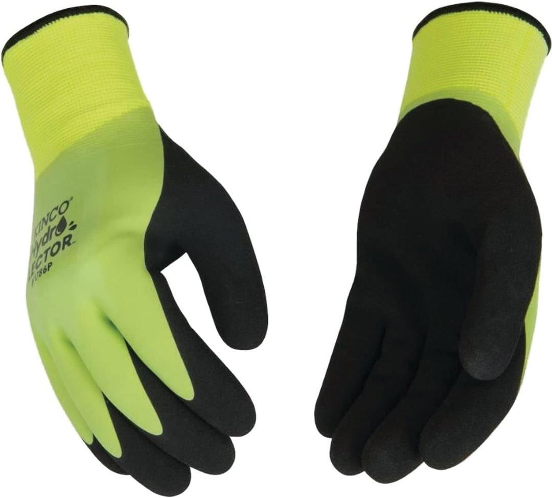 Kinco - Hydroflector Lined Waterproof Latex Work Gloves, Extra Warm, (1786P) (Large (Pack of 1), Yellow, Black Latex Palm)