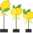 3 Pcs Summer Standing Wooden Lemon Tabletop Home Decor Lemon Wood Table Sign Rustic Wooden Tabletop Centerpiece Fresh Lemonade Tall Standing Block Decorations for Farmhouse Rustic Kitchen