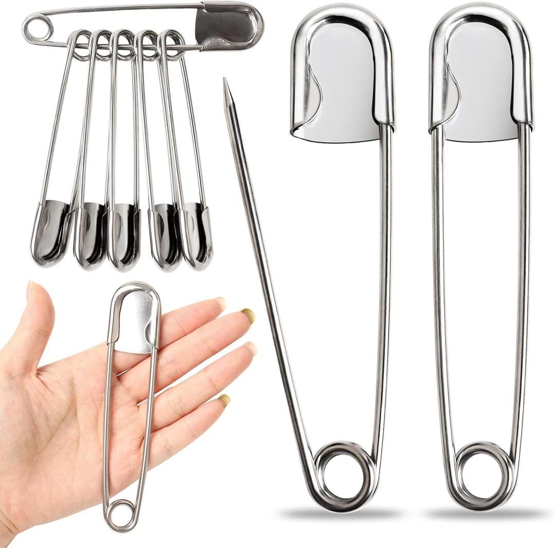 10 Pcs 5 Inch Large Safety Pins Stainless Steel Safety Pins Heavy Duty Strong Laundry Pins for Fashion, Sewing, Quilting, Blankets, Heavy Laundry, Crafts and Decorations (Silver)