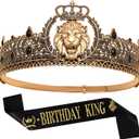 King Crown and Birthday Sash, King Crown for Men,Gold Men's Tiara Prince Diadem,Royal Medieval Cosplay Birthday Prom Halloween Hair Accessories