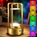 Portable Table Lamp for Outdoor Indoor: Cordless Rechargeable Desk Lamp with 10 Colors - Shower Lamp with Stepless Dimmable - Metal Battery Operated Lantern Light for Bedroom/Bar/Coffee Shop/Camping