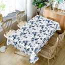 Navy Blue Floral Tablecloth Rectangle, 60x102 Inch Spring Summer Watercolor Flower Vintage Blue and White Fabric Table Cloth,Waterproof Table Cover for Dining Picnic Camping Party Decoration