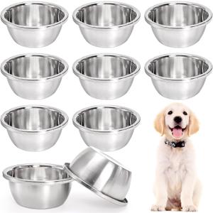 10 Pack 7 Cup Stainless Steel Dog and Cat Bowls, 8" Diameter Metal Dog Bowl, Durable Thickened Pet Replacement Bowls for Food and Water Dish, Small Medium Large Dogs, Dishwasher Safe