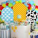 Foilswirl 34 Pieces Toy Themed Birthday Party Decorations Arch Backdrop Covers 4ft 5ft 6ft Spandex Arch Backdrop Cover Cow Blue Sky Cloud Print Balloons Inspired Birthday Cartoon Themed Party Decor