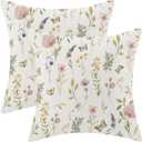 Spring Pillow Covers 20x20 Inch Set of 2, Sage Green Pink Wild Flower Throw Pillows Case,Colorful Seasonal Floral Plant Outdoor Decorative Farmhouse Decor Cushion Covers for Home Sofa Bed Couch