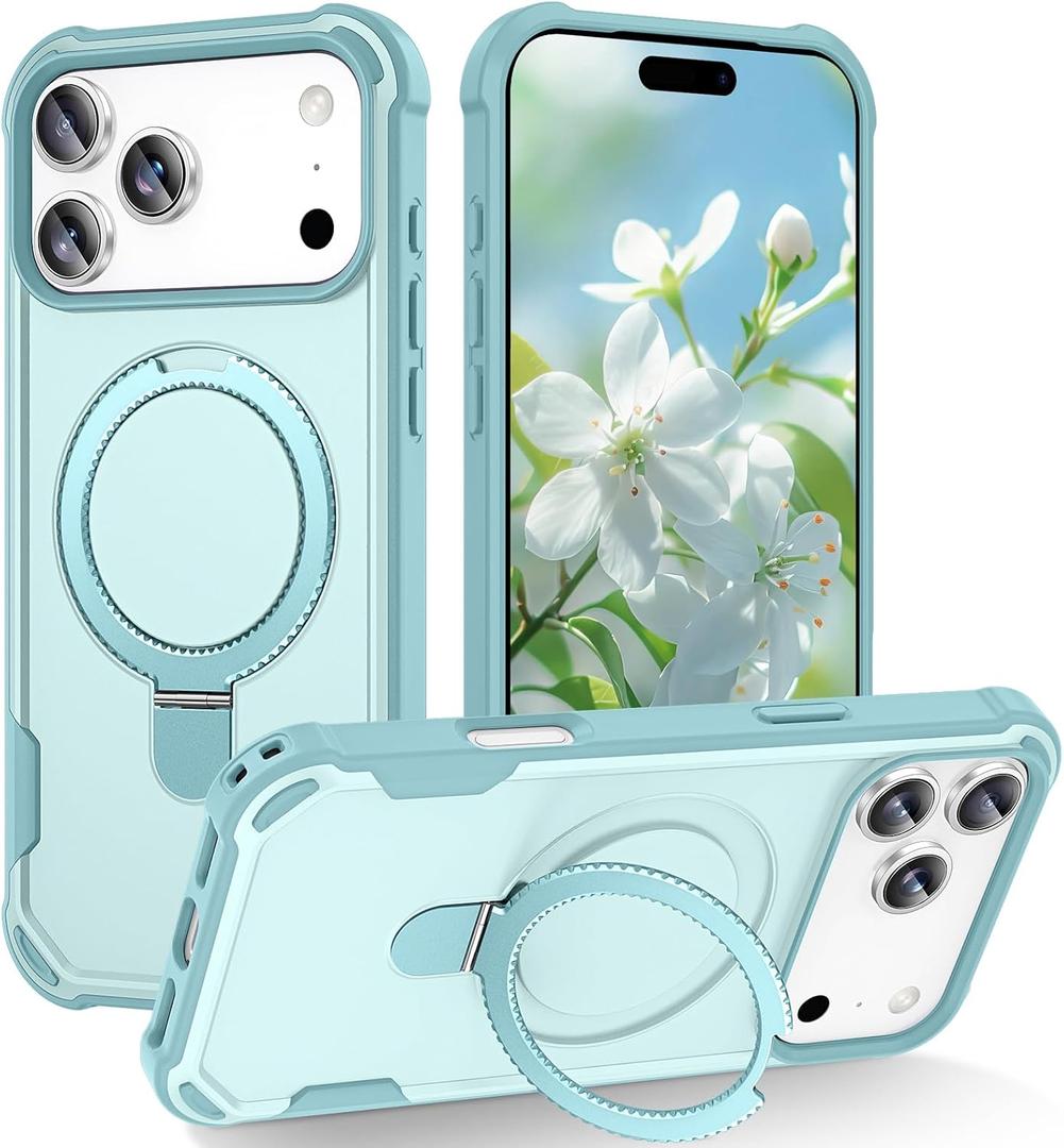 Compatible with iPhone 17 Pro Case with Invisible Magnetic Ring Stand [Compatible with Magnetic] [Military Drop Protection] Shockproof Slim Hard Back Soft Edge Case 6.3 Inch, Blue