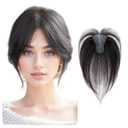Human Hair Toppers for Women Hook and Loop Strap No Clips Magic Paste Bangs Female Upgrade Sewing Stickers Increase Volume of Fluffy Hair Patches (Black no Bangs 6x8cm)