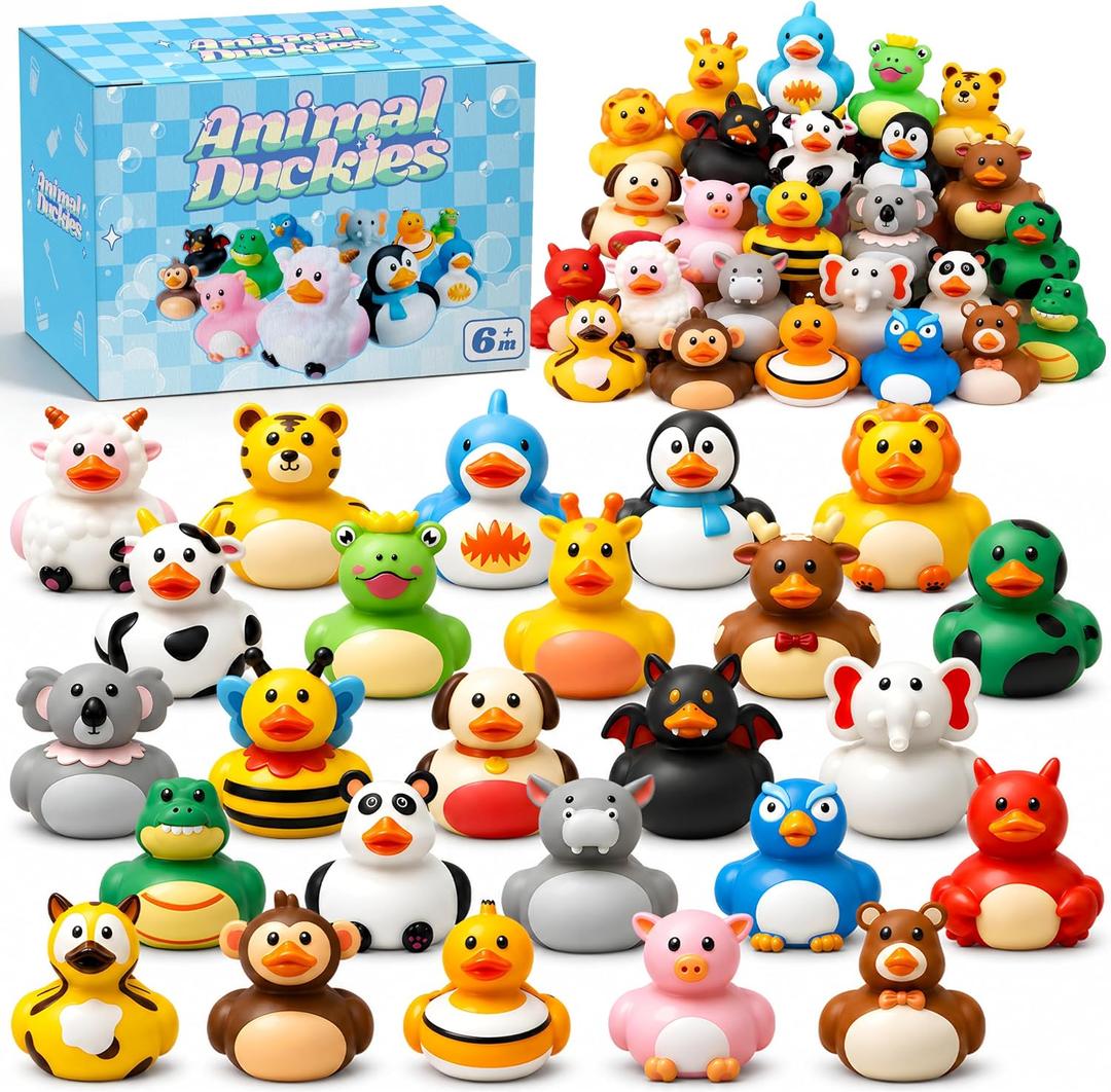 25PCS Animal Rubber Ducks, Bath Toys & Pool Toys for Toddlers, Party Favors