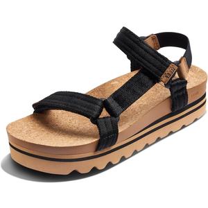 REEF Cushion Rem Hi Women's Platform Sandal, Adjustable Strap, Arch Support and Heel Cupping, Black/ Tan, 7.5