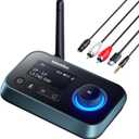 Soomfon Bluetooth Transmitter for TV 3-in-1 Bluetooth 5.0 Transmitter Receiver for TV to 2 Headphones with LCD Display Adjustable Volume, Optical AUX RCA Bypass for Home Stereo Speaker