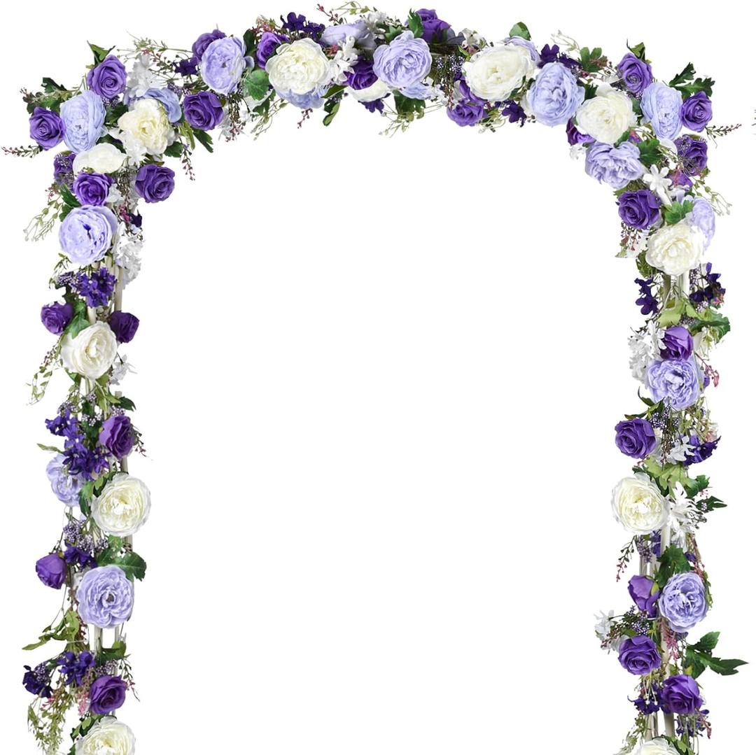 2 Pack Artificial Peony Flower Garland - 6ft Silk Peony Garland Flowers Vine Purple and White Peony Silk Roses Flowers for Wedding Arch Party Table Decoration