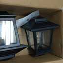 PASAMIC 2 Pack Solar Wall Lanterns with Replaceable Bulb,Outdoor Hanging Lights with 4 Solar Panels,Dusk to Dawn Led Outdoor Wall Sconce, Anti-Rust Waterproof Lanterns with Hooks,3000K Warm White