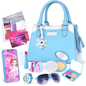 Shemira Play Purse for Little Girls, Princess Pretend Toys for Girls 3 4 5 6 7 8 Years Old, Christmas & Birthday Gift for Kids Age 3-5 4-6 6-8, Toddler Purse with Accessories, Kids Toy Purse, Blue