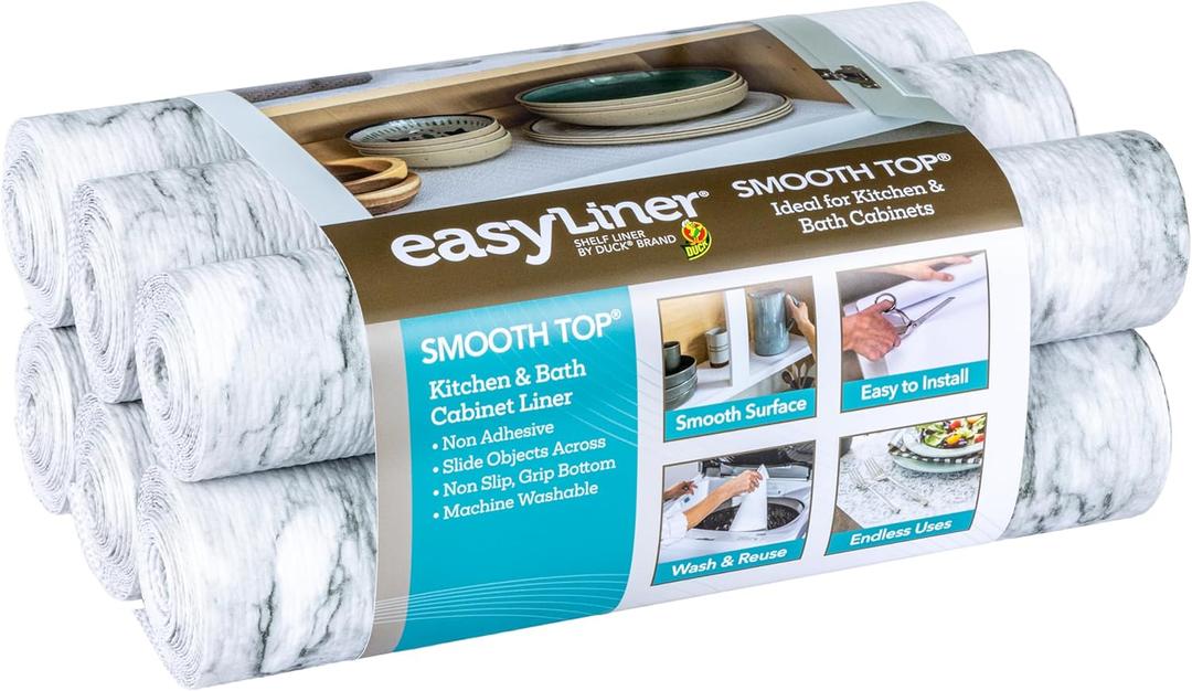Smooth Top EasyLiner for Cabinets & Drawers - Easy to Install & Cut to Fit - Shelf Paper & Drawer Liner Non Adhesive - Non Slip Shelf Liner - 12 Inch Width - 60 Total Feet - Gray Marble (12" x 10' (Pack of 6))