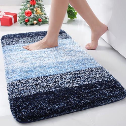 Arotive Microfiber Bathroom Rugs, Shaggy Soft and Absorbent Bath Rug, Non-Slip, Thick Plush Machine Washable Dry Bath Mats for Bathroom, Tub and Shower, 100x50, Blue