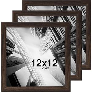 KTKDE 12x12 Picture Frame Set of 3, Walnut Wooden frames, Wall Hanging Display, Best Square Photo Frame Studio Gallery for Photos, Posters & Art Prints