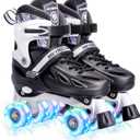 METROLLER Roller Skates for Girls and Boys Teens, Adjustable 4 Sizes for Kids Toddler Rollerskates with Light up Wheels, for Women (Black, Medium-Big Kid (1-4 US))